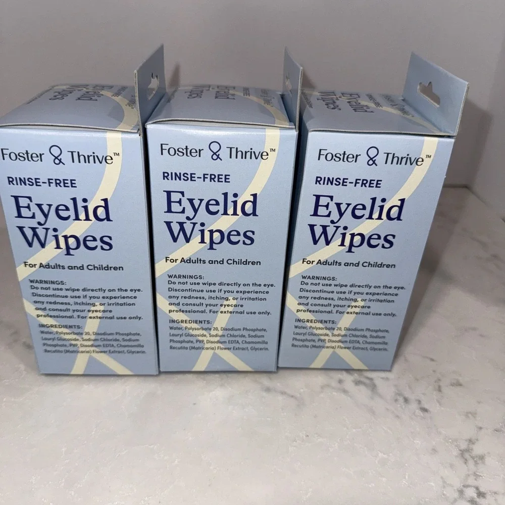 3- Foster & Thrive Rinse Free Eyelid Hypoallergenic 30 Count Boxes Total 3 Boxes